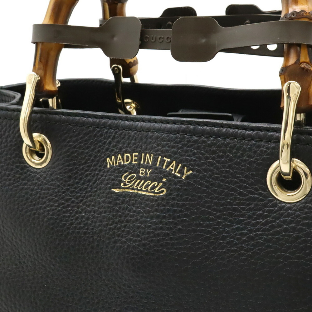 GUCCI Bamboo Shopper Medium Size Leather Tote Bag Handbag Shoulder Black 323660 - Picture 9 of 9
